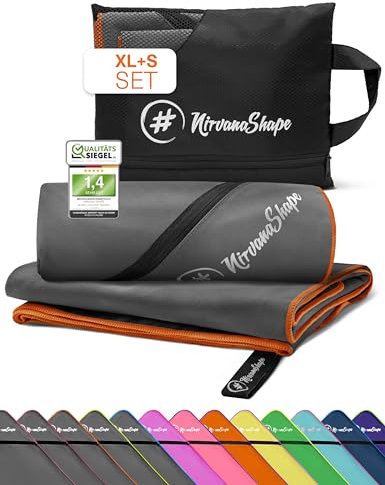 NirvanaShape Mikrofaser Handtuch, Microfaser Handtücher leicht, kompakt als Badetuch, Reisehandtuch, Strandtuch, Sporthandtuch, 2er Set XL+S 200 x 100 + 60 x 40 cm