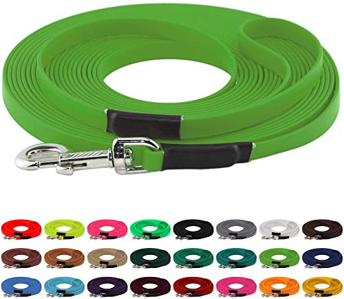 LENNIE BioThane Schleppleine, 13mm, Hunde 15-25kg, 15m lang, mit Handschlaufe, Apfelgrün, genäht
