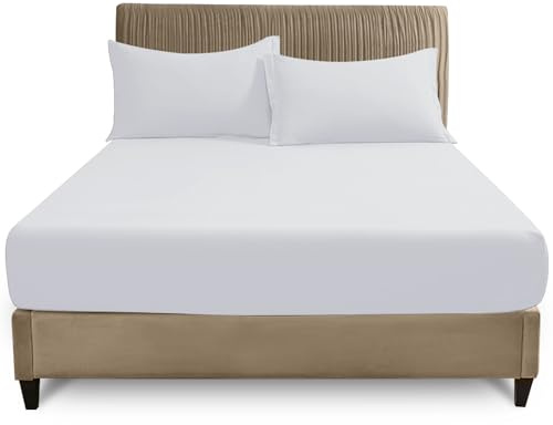 GC GAVENO CAVAILIA King Size Fitted Sheet | Deep 25cm Polycotton Bed Sheet | Breathable & Smooth Easy Care Bedding with Elastic Corners | White Mattress Sheet - 150 x 200 cm