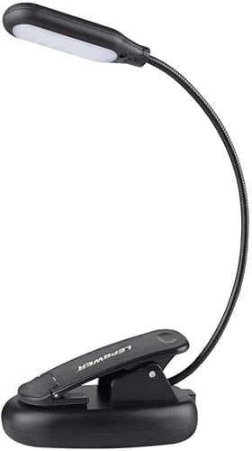 LEPOWER Clip on Book Light/Reading Light/Clip Light with 5 LED Eye Care, 3 Color Changeable, Portable Reading Lamp, Battery & USB Operated, Bed Light for Kids, Bookworms, Students