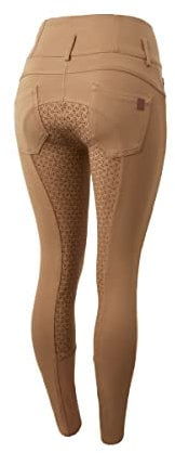 horze Tara Vollbesatzreithose mit Silikon-Grip und hohem Bund, Tobaccobraun, 38