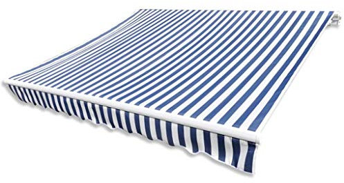 Festnight Tendone Parasole in Tela, Tenda da Sole Avvolgibile, Tenda da Sole per Esterno Blu e Bianco 350x250 cm