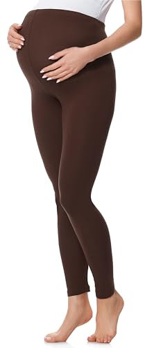 Be Mammy Lange Umstandsleggings aus Baumwolle Leggings für Schwangere Umstands Leggings Schwangerschafts Unterhosen mit Hoher Bund Weich und Elastisch BE20-230 (Braun, 4XL)