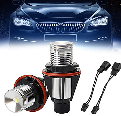 Angel Eyes - Bombillas LED (2 unidades, 10 W, diseño de ojos de ángel, para faros delanteros, con anillo de halo, sin errores, 6500 K, color blanco, para B-M-W, E39, E53, E60, E61, E64, E65, X5, E39)