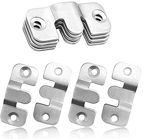 Mesee Flush Concealed Mount Brackets, 30Pcs(15 Pairs) Stainless Steel Furniture Interlocking Hanging Buckle Headboard Connector Wall Mounted Z-Clips Hook Hanger for Mirrors Picture Photo Frame