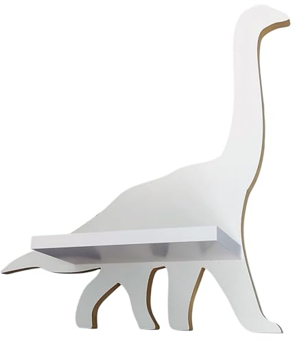 MOLILAND Wandregal Babyzimmer Dinosaurier Brontosaurus - Regal Weiß für Kinderzimmer - Wandregal Holz im Skandinavischen Stil - Schweberegal Wanddeko mit Befestigungssatz
