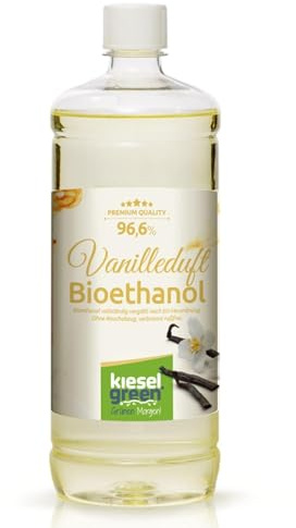 KieselGreen Bioethanol 1 Liter mit Duft für Ethanol-Kamin, viele Sorten - Bio Ethanol als Raumduft in vielen Duftnoten - Parfüm für Bio Ethanol Kamin Indoor oder Bioethanol Tischfeuer (Vanille)