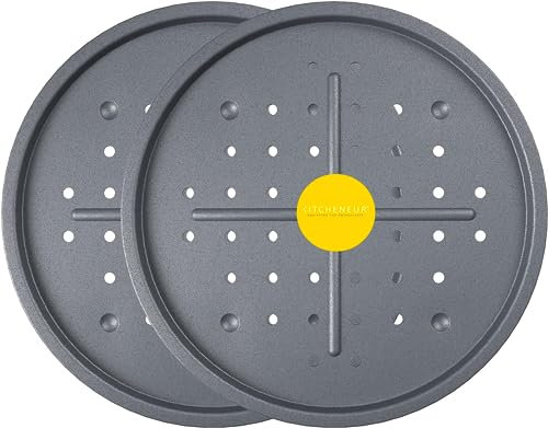 Kitcheneur Bandeja grande perforada para horno de pizza de 33,5 cm con agujeros, antiadherente, multipaquete, apta para lavavajillas y fácil limpieza (2)