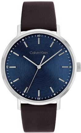 Calvin Klein Analog Quarzuhr für Herren Kollektion MODERN MESH mit Dunkel-Braunes Lederarmband - 25200052