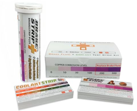 Phoenix Systems BrakeStrip Plus Service Center Kit Doppelendige Bremsflüssigkeit Plus Kühlmittelteststreifen und Bewertungsskala-Karten
