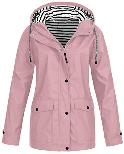 Générique Veste de pluie pour femme - Imperméable et respirante - Avec capuche - Légère - Grandes tailles - Sport - Coupe-vent - Pour femme (Rose, XL)