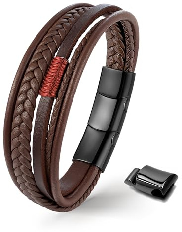 UNIQAL | Lederarmband Herren FEATHER Mens Bracelet | Edelstahl, Echtleder | Etui Box Gratis