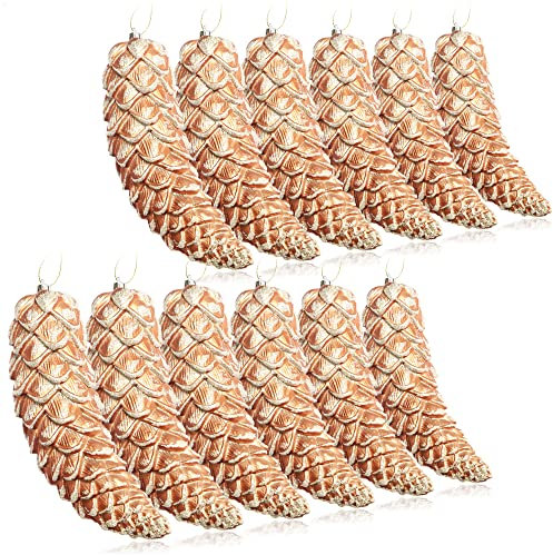 com-four® 12x Christbaumanhänger Zapfen - Tannenbaumzapfen für den Weihnachtsbaum - Christbaumschmuck zum Anhängen für Weihnachtsdeko (Goldfarben - 12 Zapfen)