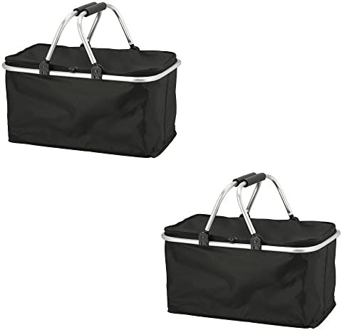 Novaliv 2X Einkaufskorb faltbar mit Kühlfunktion 30 Liter SCHWARZ Isolierkorb mit gepolsterten Tragegriffen und Reißverschluss am Deckel Tragekorb