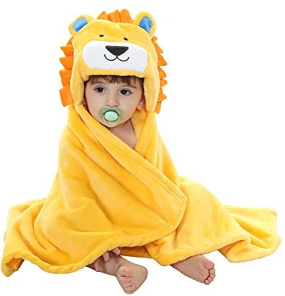 Doladola Baby Decke Babys Tier Design，Flanell Kinder Decke Kapuzenhandtuch für Mädchen und Jungen，Baby Kapuze ​Badeponcho Kinder Warm（Löwe）