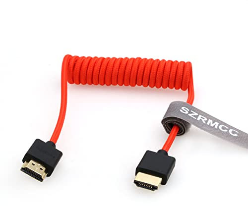 SZRMCC Câble Tressé Spiralé 8K 2.1 HDMI vers HDMI Ultra Haut Hébit pour Z Cam E2 Sony FX6 FX9 Canon EOS C70 C300 Portkeys BM5 Atomos Ninjav V Shogun Moniteur