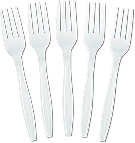 Pack of 100 White Economy Forks Cutlery, Reusable Microwave- Safe Table Fork, 6 Long Ideal for Birthday, Parties, Wedding, Camping and Daily Use White Forks (100) Pcs