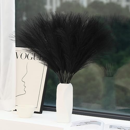 Wertuirk 30 Stück Schwarzes Pampasgras - 61 cm Faux Pampasgras Dekor, Kurzes künstliches Pampasgras für Gothic Raumdekoration, Hochzeit, Party, Halloween und Heimdekoration (Schwarz)