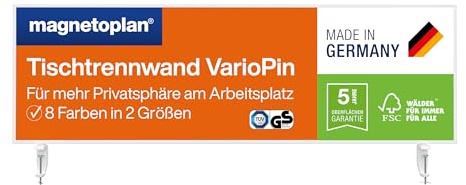 magnetoplan Tischtrennwand VarioPin, Filz Orange | BxH 1600 x 500 mm | Akustik Trennwand + Schreibtisch Trennwand für Büro + Klassenzimmer | Ideal für Team-Arbeitsplätze + Open Space-Büro-Bürokonzepte
