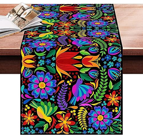 Odavom Mexikanische Leinentischdecke - Bunte mexikanische Partytischdecke mit Datura-Blumen | Altar-Tischdecke, Vintage-Tischläufer für Heimdekoration