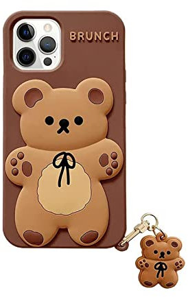 SGVAHY Case for iPhone 15 Pro Max Cute Kawaii 3D Cartoon Bear Brown Soft Silicone Bumper Shockproof Cover Protective Case for Kids Girls