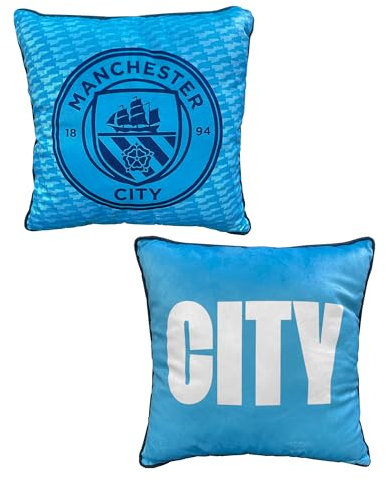 Character World Manchester City FC, offizielles blaues Kissen, superweich, beidseitig verwendbar, Fußballverein-Wappen-Design, perfekt für jedes Schlafzimmer, Sofa oder auf dem Bett, 40 x 40cm