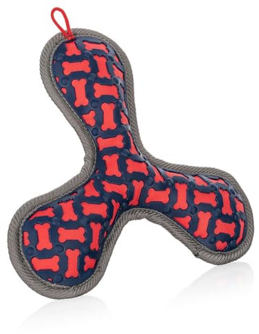 Knuffelwuff Hundespielzeug Tri Flyer Red aus Gummi und Gewebe - Griffig, Zahnfreundlich und Bindung stärkend - Schwimmfähig, Ideal für Spiel und Konditiontraining für alle Große & Kleine Hunde