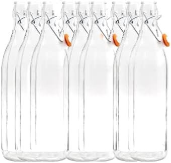 Set da 12 Bottiglia Costolata in Vetro con Tappo Ermetico da 0,5 L - Bottiglia in vetro trasparente per acqua vino e liquore con tappo meccanico e guarnizione alimentare