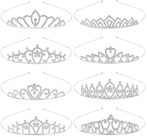 8er-Pack Silber Dünne Metall Glitzer Stein Kristall Krone Stirnbänder Hochzeit Abschlussball Geburtstag Party Prinzessin Haar Bänder Diademe für Kinder Mädchen Teenager Frauen Braut