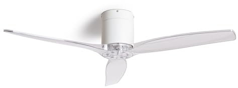 TECHBREY Ventilatore da Soffitto Silenzioso Angistri Bianco 132cm Motore DC Trasparente Telecomando Senza Luce No