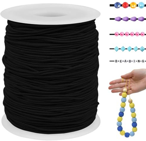 LEREATI Gummiband für Armbänder 1mm x 100m Perlenschnur Gummi Armband Elastische Schnur Rund Elastisches Band für Armbänder, Schmuck, Halskette, Perlen, Bastelarbeiten (Schwarz)