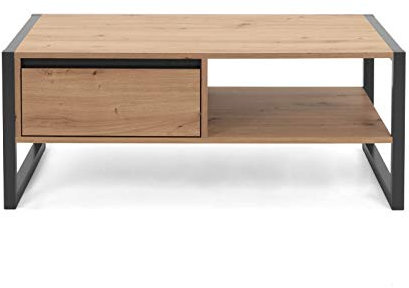 Furn.Design Couchtisch in Eiche Artisan und Grau, Beistelltisch mit Schublade, Wohnzimmertisch im Industrial Look (100 x 55 cm) Malta