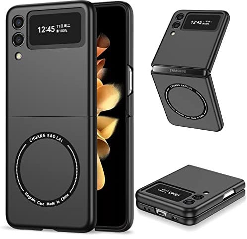 ZHOZEXIN Magnetische Handyhülle kompatibel mit Samsung Galaxy Z Flip 3, Kabelloses Laden Kompatibel, schlanke dünne Handyhülle stoßfester Abdeckungsschutz für Samsung Galaxy Z Flip3 (Schwarz)