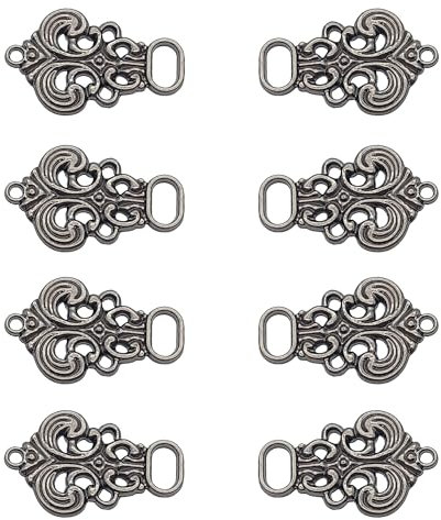 XCSJ Metall Miederhaken Dirndl, 8 Stück (4 Paar),Dirndl Knöpfe, Hübsche Miederhaken Miederösen Für Dirndl Tracht, Trachtenmode Trachtenrock, Mieder Coursage, 33x21mm (Grau)