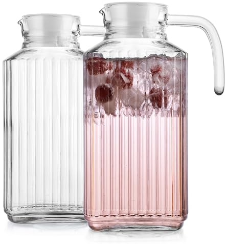 Home Essentials & Beyond Kühlschrankkrug mit Deckel, 60-1700 ml, praktischer und einfach zu bedienender Kühlschrankkrug, ideal für Limonade, Eistee, Milch, Cocktails und mehr Getränke.