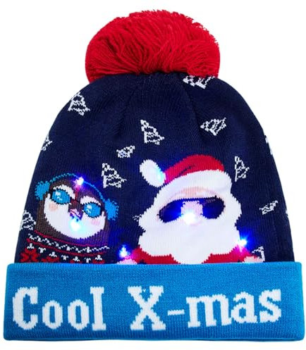 Fanient Weihnachtsmützen mit LED Licht Weihnachten Strickmütze LED Mütze Lustige Weihnachtsmann Drucken Mütze