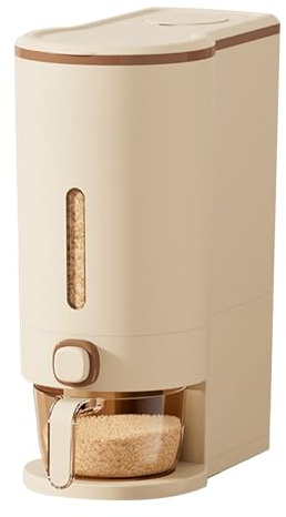 Large Capacity Rice Dispenser for Kitchen, Transparent Window Grain Storage Container with Sealed Lid, 10kg Capacity, Easy to Pour and Wash (Brown)