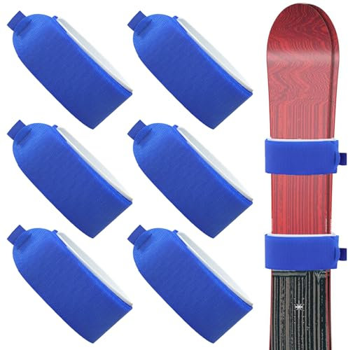 pangdapengpeng 6 Stück Verstellbarer Skigurte, 48x5 cm Ski Befestigungsbänder, Vielseitig Skibänder mit Eva Schutzpolstern für Skis, Stöcke, Skiausrüstung (Blau)