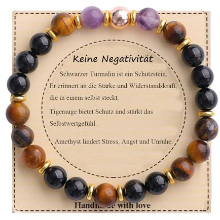 UEUC Heilstein-Perlenarmband für Frauen, Armband mit natürlichen Edelsteinen, Gleichgewichtsschutz, spirituelles Kristallperlenarmband zur Angstlinderung mit Bedeutungskarte(#38)