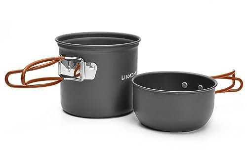 Obetuens Camping Cookware Portable Mess Kit, Camping Pot and Pans Cooking Set, Comes with a Mesh Bag for Camping Backpacking Hiking Outdoor Cooking and Picnic (Orange)