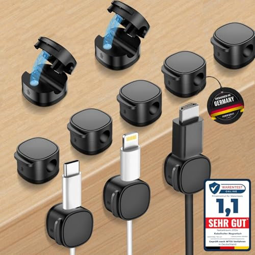 INNOMING [10 Stück] Magnetic Cable Holder [Einhand-Bedienung]Feder Kabelklemmen Selbstklebend, Kabel Organizer Ladekabel Halter für Schreibtisch, Nachttisch, Ladekabeln, HDMI, USB, Audiokabel