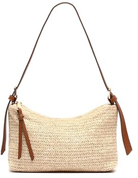 MISAKO Pirita Schultertasche mit Raffiabast-Effekt Damen - Pirita Naturfarben 15 X 22 X 6 cm
