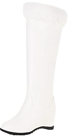 Stivali da neve da donna con tacco a zeppa da donna moda tinta unita pelle peluche cerniera laterale interna tacco alto zeppa stivali lunghi in cotone stivali da neve donna 8, bianco, 40 EU