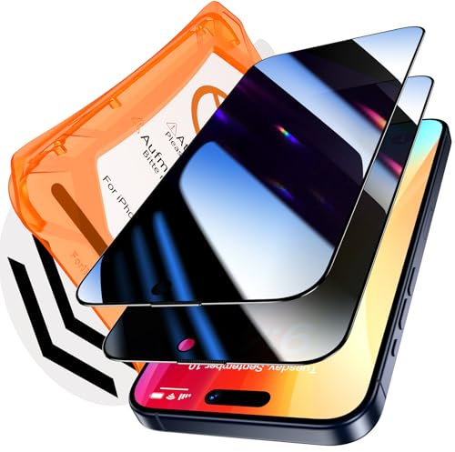 Uyiton für iPhone 15 Pro für Panzerglas Sichtschutz- 2 Stück 9H Härte Schutzglas Sichtschutzfolie mit Schablone,28°Privacy Schutz,Vollständige Abdeckung Anti-Spy Panzer Schutz Glas