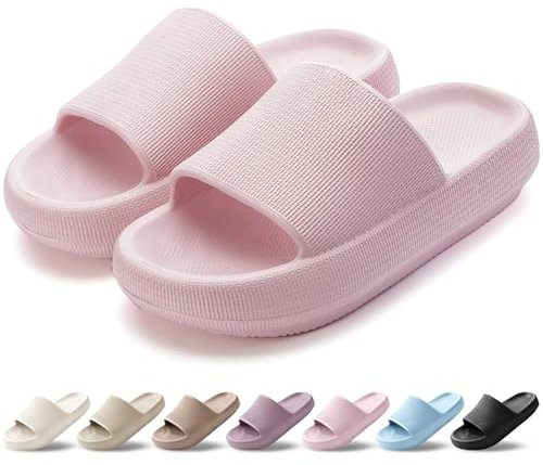 HEOAARG Claquettes Femme Chaussons Hommes Pantoufles de Nuage Léger Pantoufles de Douche Souplesse Sliders Soft Tongs Sandales pour Maison,Jardin,Plage,Piscine,Rose,35-36 EU