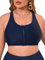 Aderea Women's Sports Bra Bikini Top for Large Bust Racerback Swim Bras Zipper in Front Bathing Suit Top Swimsuit Tops Only, Navy Blue, XL