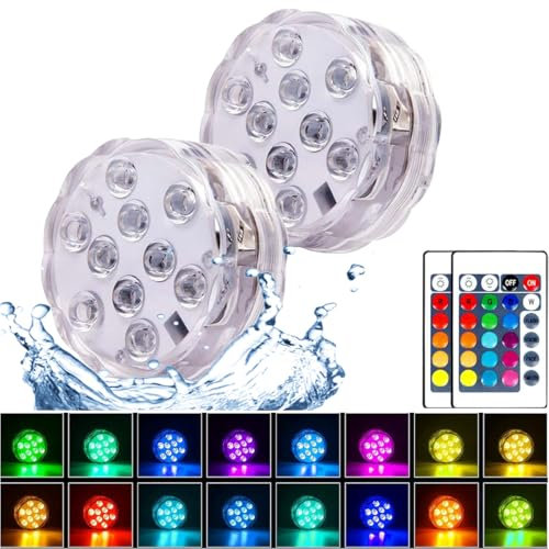 Led Teelichter mit Fernbedienung,2 Stück Unterwasser-LED-Lichter, RGB-Multi-Farbwechsel - für Aquarien, Teich, Schwimmbad, Party, Holloween, Dekorationen