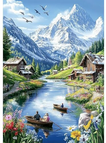 NEWENMO Paysage Enneigé des Alpes Diamond Painting Kits,DIY Paysage Neigeux Peinture Diamant pour Adulte,5D Diamant Painting Kit Complet,Pont Cristal Débutant Art Set,pour Maison Décor 30x40cm