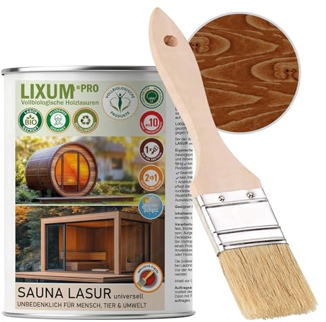 LIXUM PRO 100% biologische & natürliche BIO Sauna & Fasssauna Holzlasur - Holzschutz & Holzpflege, Farbe: Braun 0.30, Inhalt:500 ml (ca.15m²)