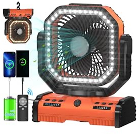ADUST Ventilador de camping recargable de 12 pulgadas, ventilador portátil de 40000 mAh, color naranja